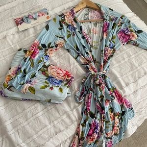 Posh peanut robe and matching swaddle and bow